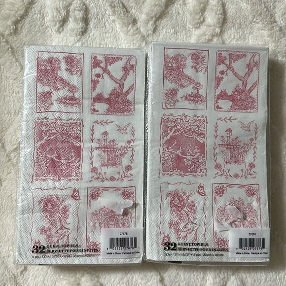 Punch Studio 32 x 2pk Guest Paper Towel Napkins White Pink English Toile Print - Picture 2 of 11